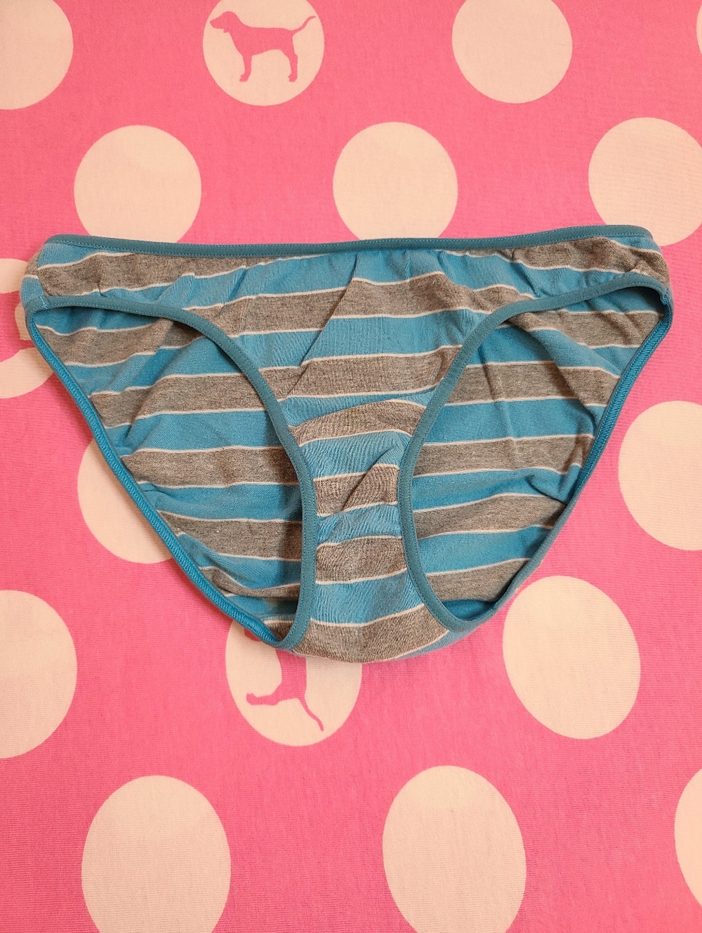 VTG VS PINK Classic Cotton Low Rise Bikini Panty Size XS Blue Gray Stripes